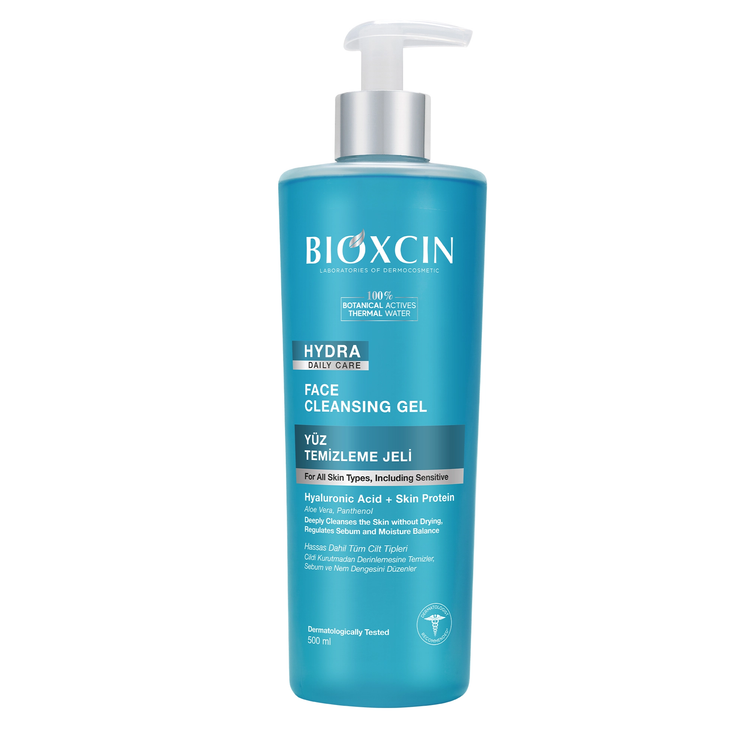 ژل شستشوی روزانه صورت بیوکسین Bioxcin مدل Hydra حاوی هیالورونیک اسید حجم 500 میل