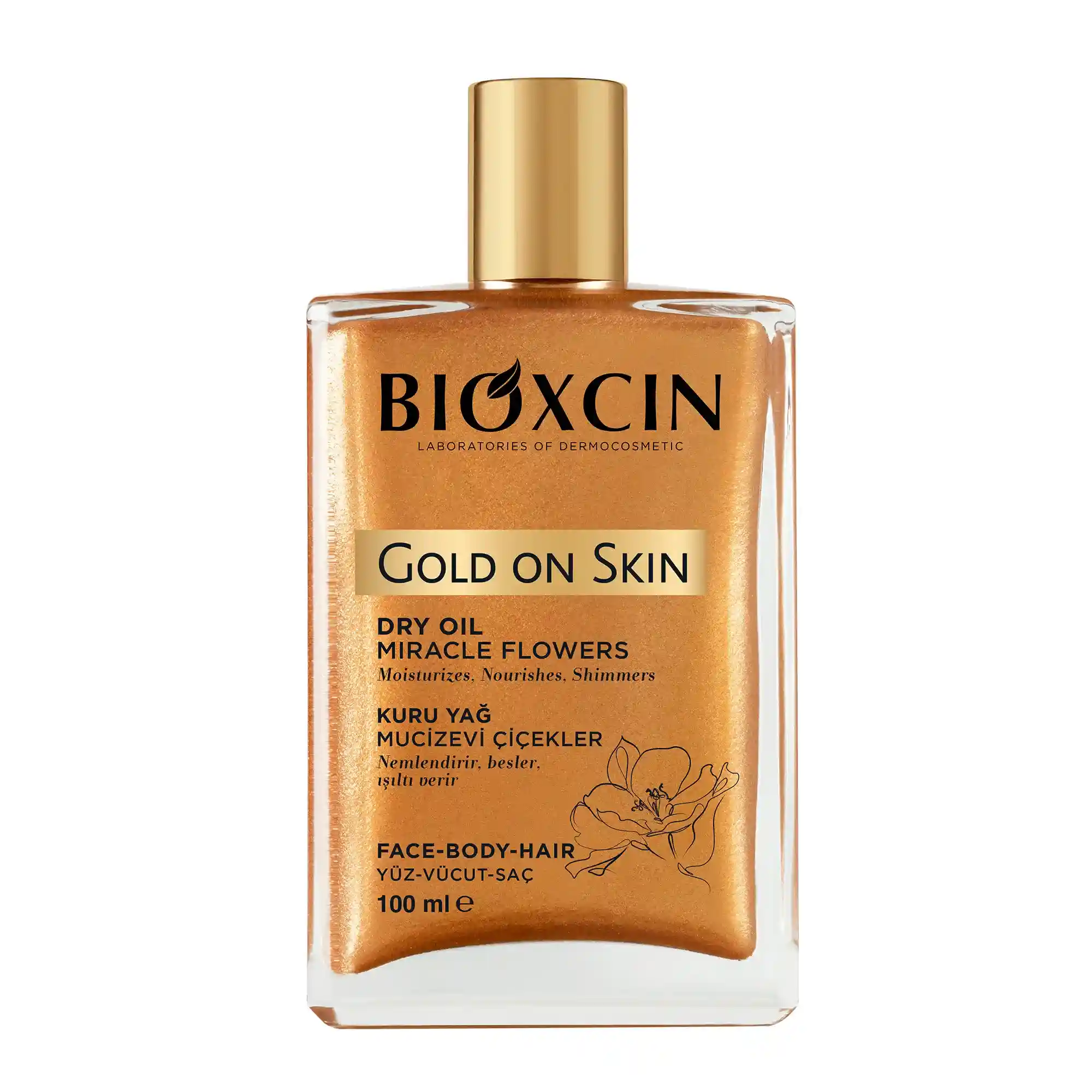 روغن خشک طلایی بیوکسین Gold On Skin مدل Miracle Flowers حجم 100 میلی‌لیتر