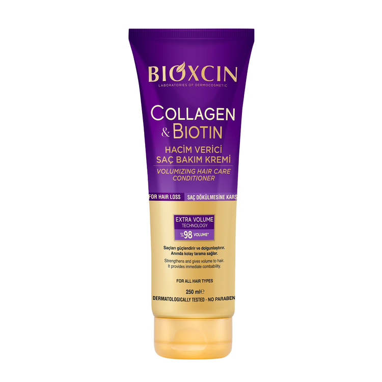 ماسک مو تیوپی حجم دهنده مو بیوکسین Bioxcin بنفش حاوی بیوتین و کلاژن حجم 250 میل